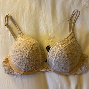 Victoria’s Secret 32A White and Nude Bombshell (add 2 cups) push-up bra